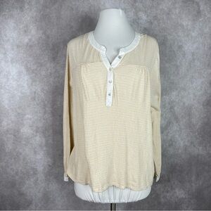 Dolan x Anthropologie Ferry Striped Henley Long Sleeve Tee In Yellow Women's XL